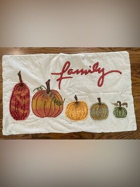 Pottery Barn Pumpkin Family Lumbar Embroidery Thanksgiving Pillow Cover 16 X 26